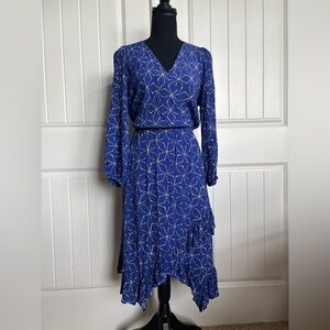 Plenty by Tracy Reese Blue Geometric V-Neck Long Sleeve Dress